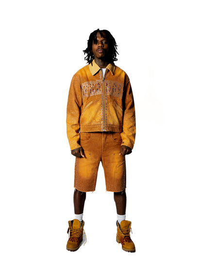 Brown Thnx Wranger Jacket + Shorts Combo