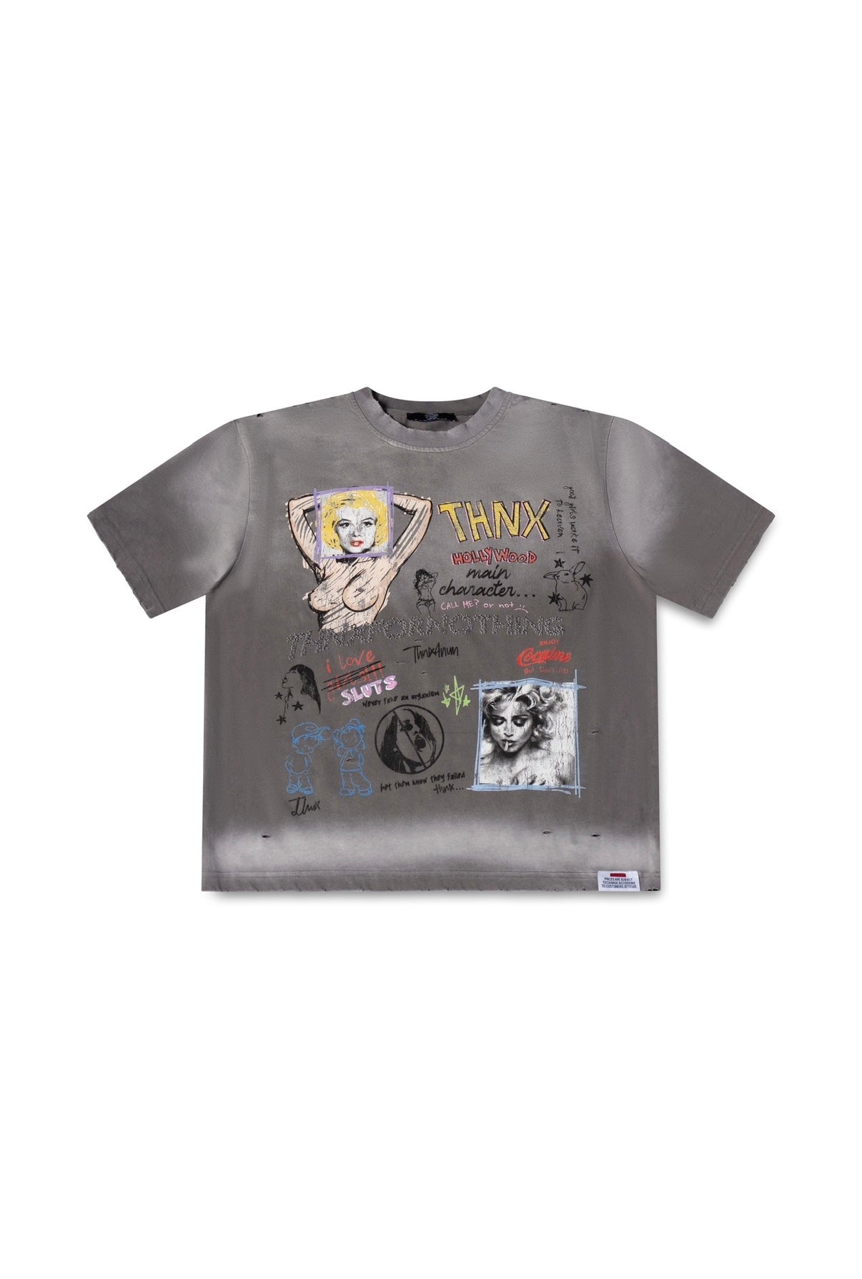 THNX HOLLYWOOD RHINESTONE TEE WHITE/GREY