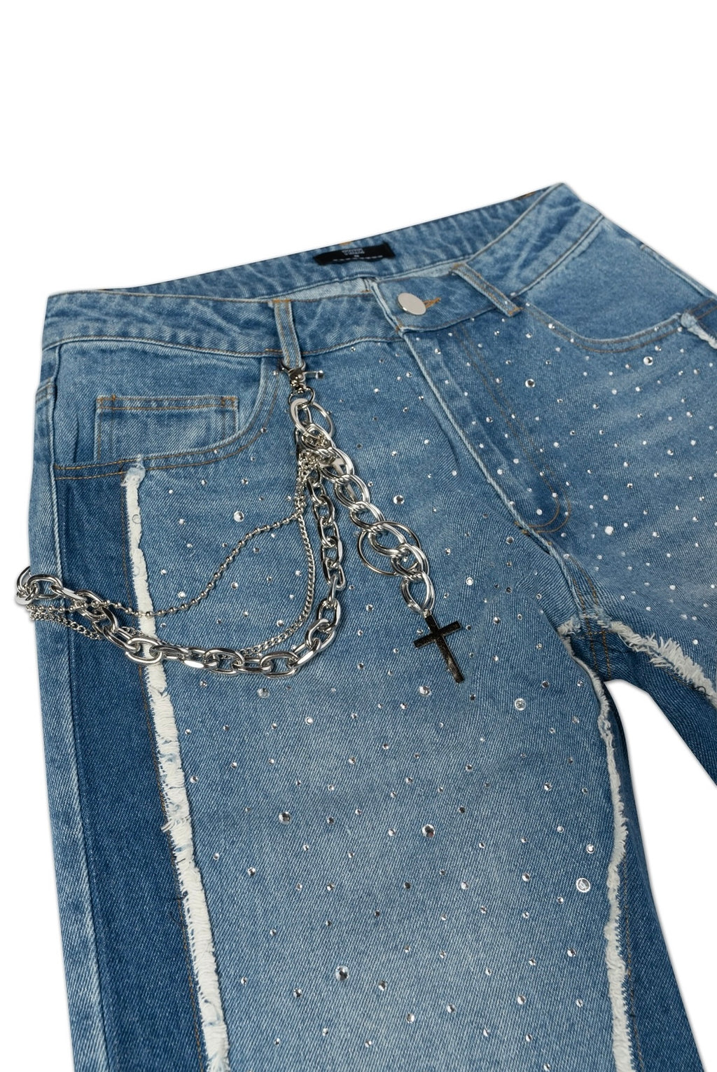 Rhinestone Flooded Blue Jeans
