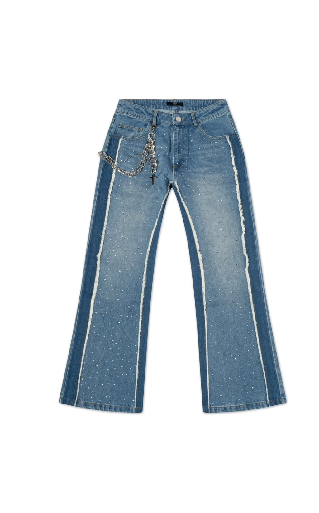 Rhinestone Flooded Blue Jeans