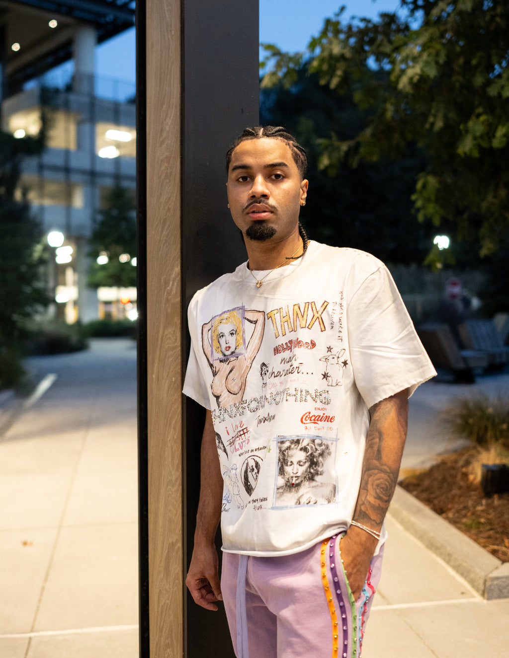 THNX HOLLYWOOD RHINESTONE TEE WHITE/GREY