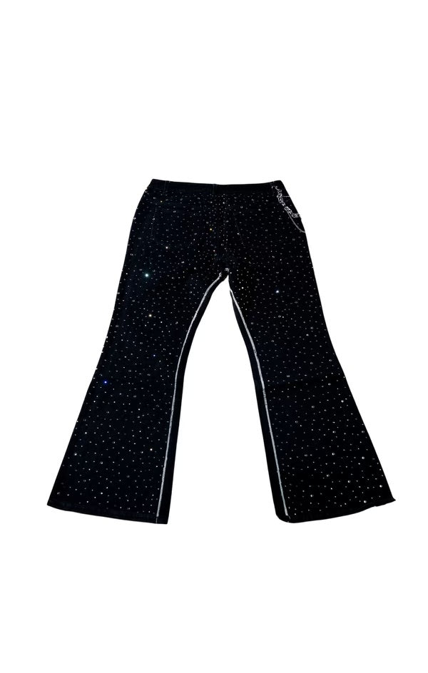 Rhinestone Flooded Black Jeans