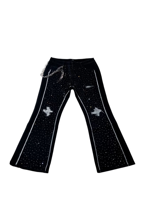 Rhinestone Flooded Black Jeans